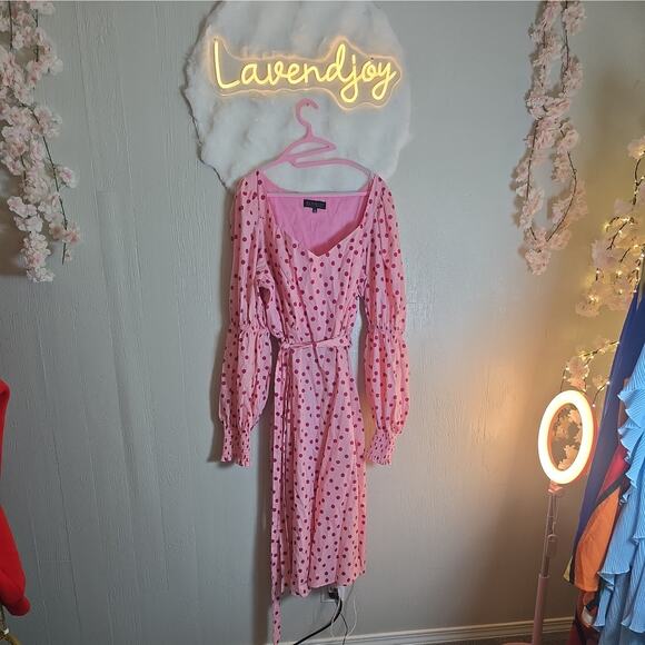 ELOQUII Maxi Shirt Dress Womens Plus 22 Polka Dot Cottagecore Tie-Waist - Picture 1 of 7